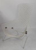 HARRY BERTOIA, TWO MID CENTURY ‘DIAMOND’ WHITE WIRE MESH PATTERN ARMCHAIRS, one with high back and