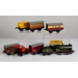 BOXED EARLY 1950'S HORNBY 'O' GAUGE CLOCKWORK L M S GOODS TRAIN SET (loco missing funnel),