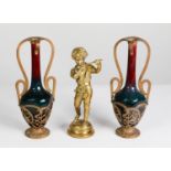 PAIR OF ART NOUVEAU DESIGN, CIRCA 1930s CONTINENTAL STUDIO POTTERY AND BRASS VASES, the vases with