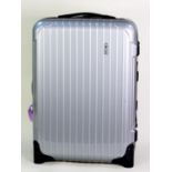 RIMOWA, GERMAN, SILVER FINISH PLASTIC  CABIN BAG, with traditional ribbed decoration, zip fastening,