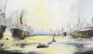 WILLIAM CHAMBERLAIN (20th Century) OIL PAINTING ON BOARD The Thames with Shipping Signed lower