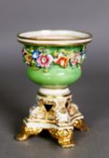 EARLY NINETEENTH CENTURY BLOOR DERBY FLORAL ENCRUSTED CHINA POT POURRI SMALL VASE, the U shaped bowl