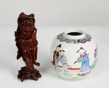 SMALL CHINESE QING DYNASTY PORCELAIN GINGER JAR (minus cover) polychrome enamelled with figures,