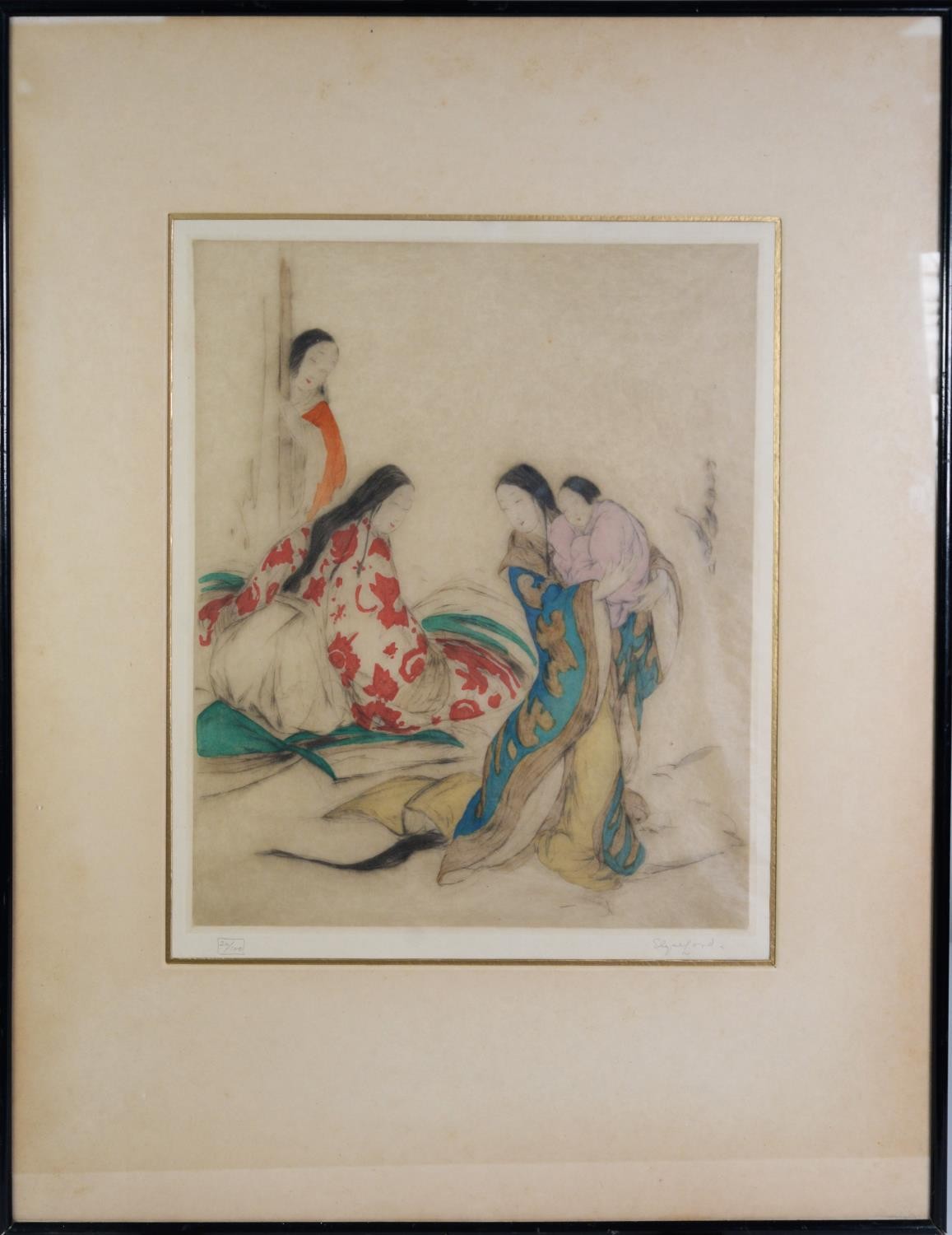 ELYSE ASHE LORD (1900-1971), hand-coloured drypoint etching ‘The New Baby’, signed and numbered 26/