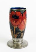 WILLIAM MOORCROFT FOR LIBERTY & Co, BIG POPPY PATTERN TUBE LINED POTTERY VASE WITH PLANISHED