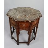 LATE NINETEENTH CENTURY MIDDLE EASTERN BONE INLAID BLOND WOOD OCTAGONAL OCCASIONAL TABLE, the