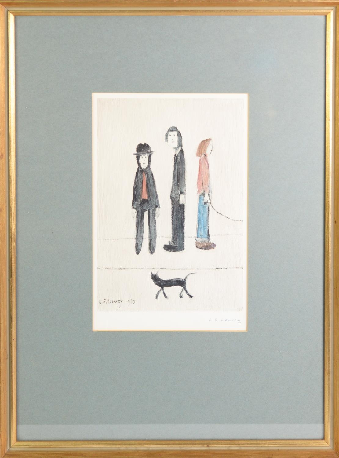 L. S. LOWRY (1887 - 1976) ARTIST SIGNED LIMITED EDITION COLOUR PRINT Three Men and a Cat An - Image 2 of 3