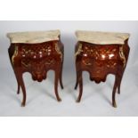 PAIR OF LOUIS XV STYLE GILT METAL MOUNTED AND MARQUETRY INLAID BEDSIDE OR SMALL SIDE CABINETS,