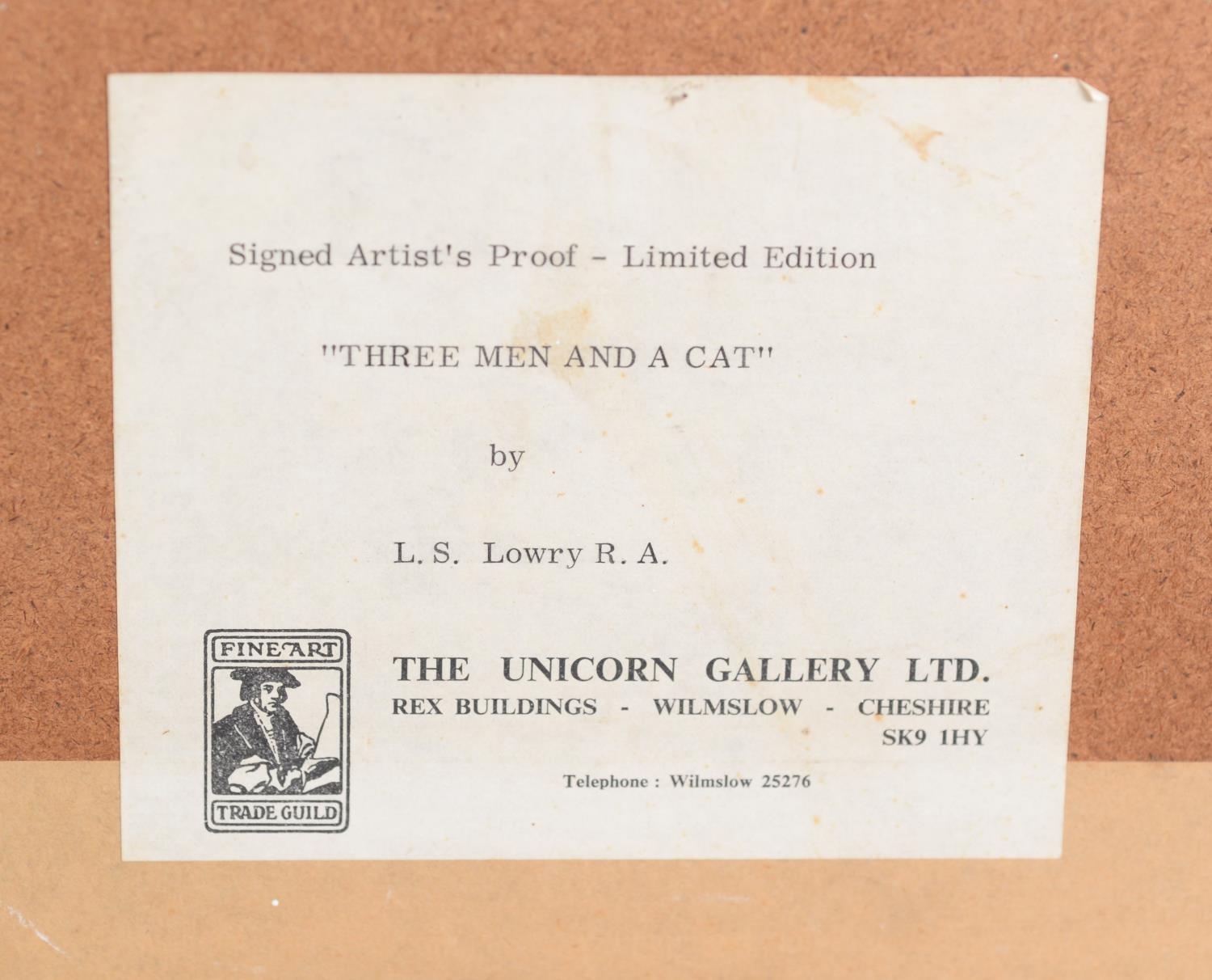 L. S. LOWRY (1887 - 1976) ARTIST SIGNED LIMITED EDITION COLOUR PRINT Three Men and a Cat An - Image 3 of 3