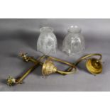 PAIR OF LATE NINETEENTH/ EARLY TWENTIETH CENTURY BRASS ADJUSTABLE WALL LIGHTS, each with swig arm