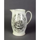 PROBABLY LIVERPOOL, LATE EIGHTEENTH CENTURY CREAM WARE POTTERY LARGE JUG, of barrel form with scroll