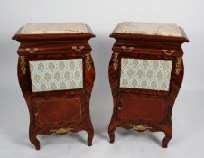 PAIR OF FRENCH STYLE GILT METAL MOUNTED AND BOXWOOD LINE INLAID BEDSIDE CABINETS, each with bevel