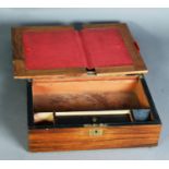 LATE VICTORIAN WALNUT SMALL PORTABLE WRITING SLOPE, of typical form with brass cartouche and