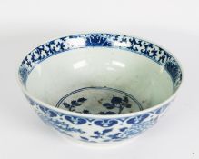 NINETEENTH CENTURY CHINESE BLUE AND WHITE PORCELAIN LARGE BOWL, of steep sided footed form,