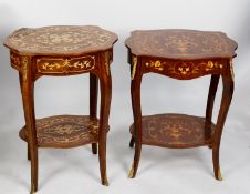THREE PIECES OF MODERN ITALIAN MARQUETRY INLAID FURNITURE, comprising: TWO OCCASIONAL TABLES each of