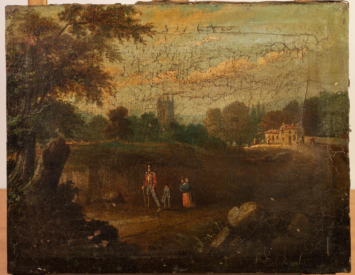 BRITISH SCHOOL (Early 19th Century) OIL PAINTING ON ORIGINAL CANVAS Rural landscape with a - Image 2 of 3