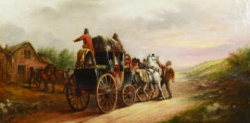 JOHN CHARLES MAGGS (1819 - 1896) OIL PAINTING ON CANVAS The Liverpool to Manchester coach halted