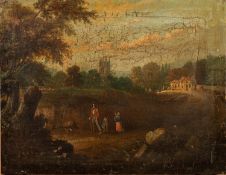 BRITISH SCHOOL (Early 19th Century) OIL PAINTING ON ORIGINAL CANVAS Rural landscape with a