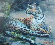 ROLF HARRIS (b.1930) ARTIST SIGNED LIMITED EDITION COLOUR PRINT ON CANVAS ‘Leopard Reclining at