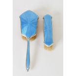 LADY'S SILVER AND BLUE GUILLOCHE ENAMELLED HAIR BRUSH AND MATCHING CLOTHES BRUSH, Birmingham