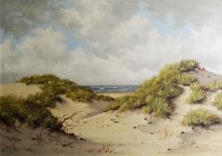 V. EYK (TWENTIETH CENTURY) OIL ON CANVAS View of the sea through sand dunes Signed 19 ¼” x 27” (48.