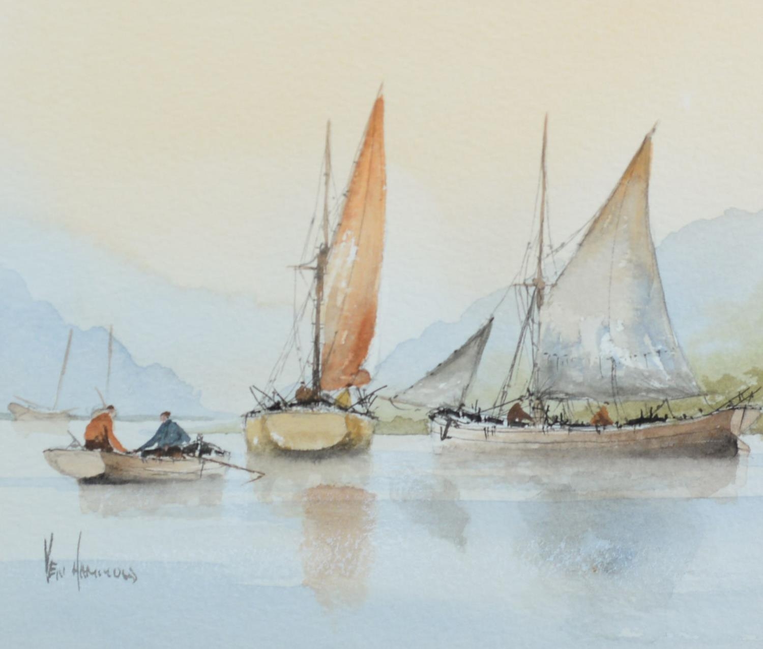 KEN HAMMOND (b.1948) PAIR OF WATERCOLOUR DRAWINGS Fishing boats and beach boat Signed 6 ¼” x 7 ¼” ( - Image 3 of 3