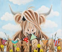 JENNIFER HOGWOOD (MODERN) ACRYLIC ON CANVAS, heightened in glitter and glass jewels ‘Fun in the Sun’