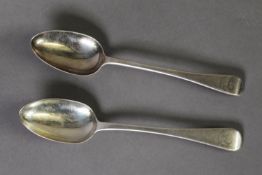 GEORGE IV MATCHED PAIR OF EARLY ENGLISH PATTERN SILVER TABLE SPOONS, one by WILLIAM CHAWNER, the