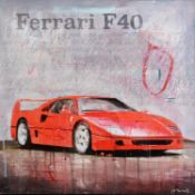 MARKUS HAUB (b.1972) MIXED MEDIA ON BOX CANVAS ‘RED FERRARI F40’ Signed and dated 2013 to the canvas