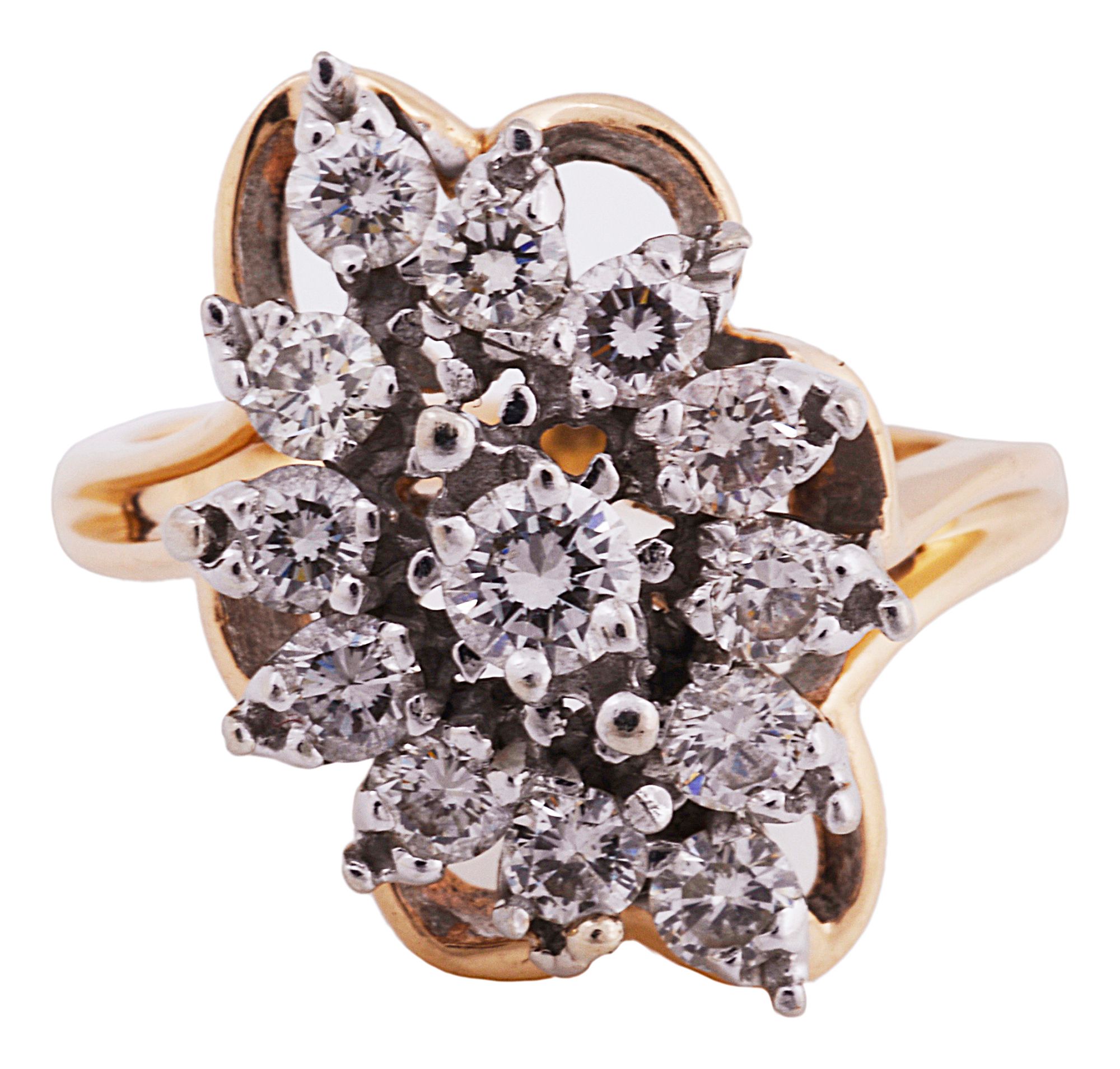 A diamond navette-shaped cluster ring