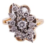 A diamond navette-shaped cluster ring