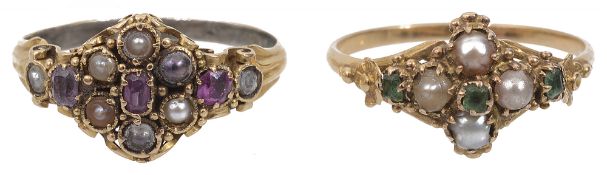 Two delicate Georgian gem and seed pearl cluster rings