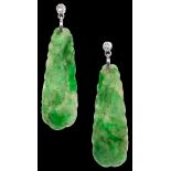 A pair of Art Deco jadeite and diamond-set ear pendants