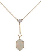 An Edwardian opal and yellow gold pendant on chain