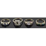 Four various gem set rings