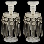 A pair Victorian cut glass lustre candlesticks