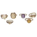 Six various gold mounted dress rings