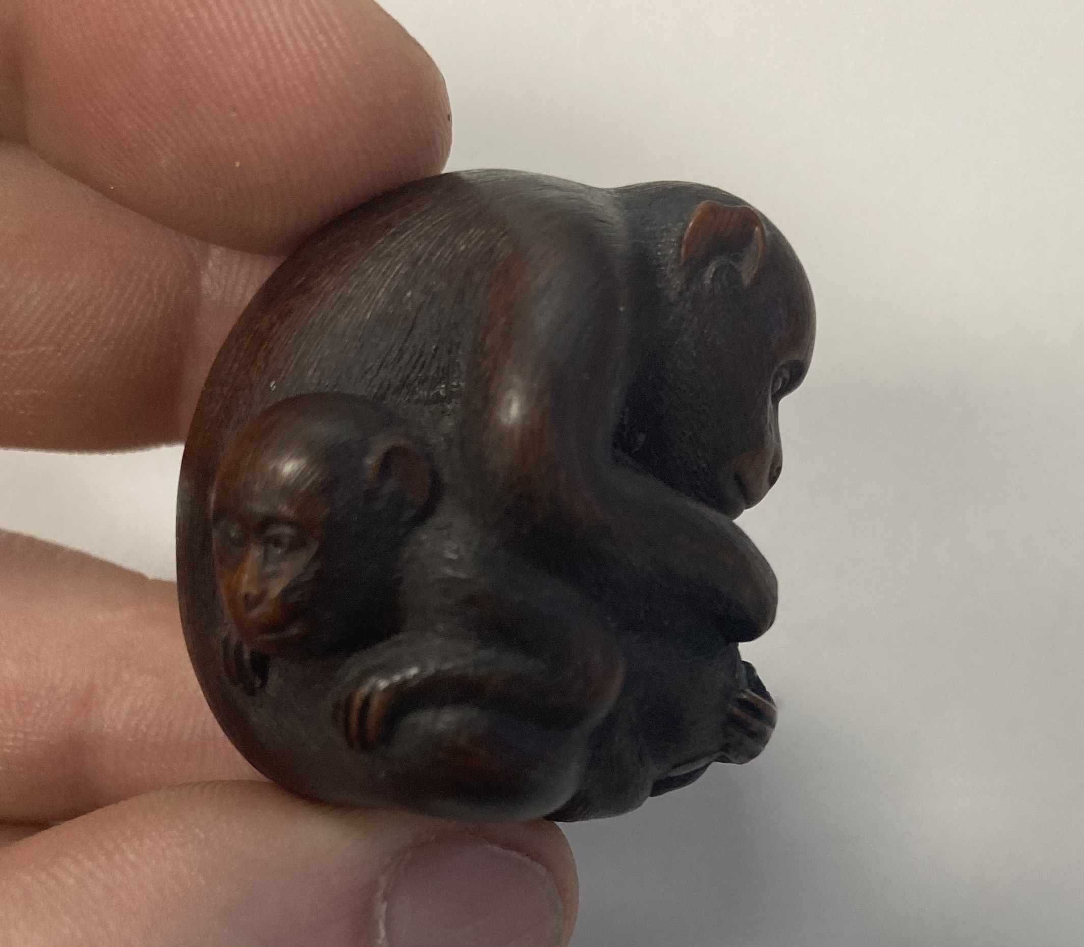 A Japanese Meiji carved wood netsuke of a monkey and young signed - Image 5 of 19