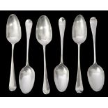 A matched set of six early George II/III Hanoverian pattern dessert spoons