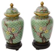 A pair of Chinese cloisonnŽ enamel small vases and covers