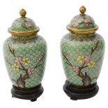 A pair of Chinese cloisonnŽ enamel small vases and covers