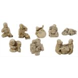 A collection of eight Japanese ivory netsuke