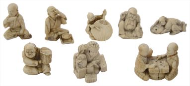 A collection of eight Japanese ivory netsuke
