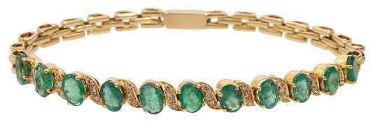 An emerald and diamond-set line bracelet