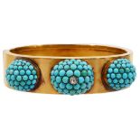 A mid Victorian yellow gold and turquoise hinged bangle