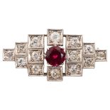 An Art Deco ruby and diamond brooch