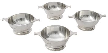 A set of four Edwardian silver novelty quaich salts