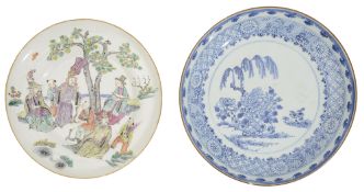 An early 19th century Chinese famille rose dish and another