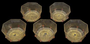 Five Venetian aventurine glass dessert bowls c.1900