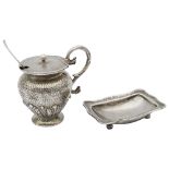 An Arts and Crafts silver mustard pot and a silver salt by Omar Ramsden